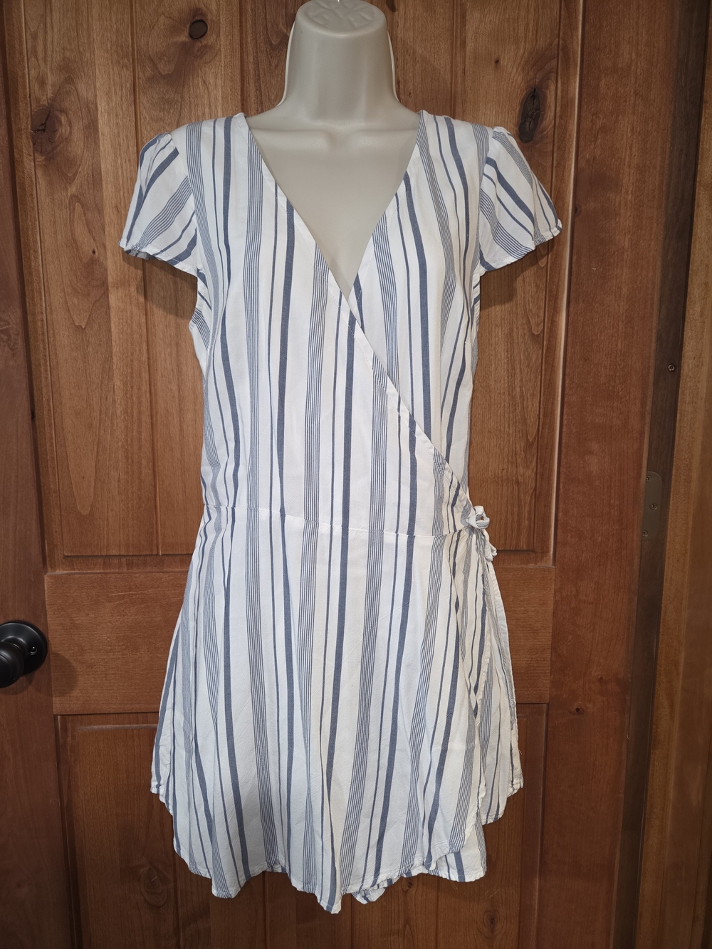 Hollister White and Blue Striped Wrap Romper/Skort